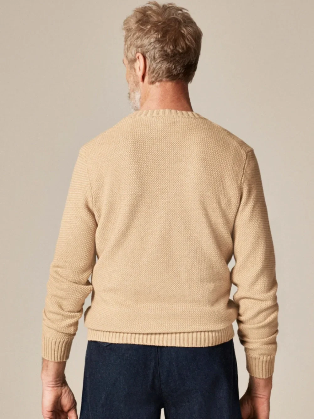 J. Crew Men’s Medium Tan Basket Stitch Cotton Crewneck Sweater NEW
